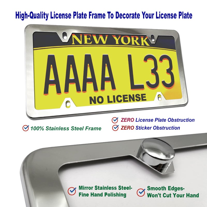 Aootf Front License Plate Bracket- Universal Front Bumper Plate Mounting Kit, Car Tag Holder Adapter& Stainless Steel Plate Cover, Anti-Theft Lock Screws, Caps, Nuts, for US Vehicle Trailer Truck - Image 4